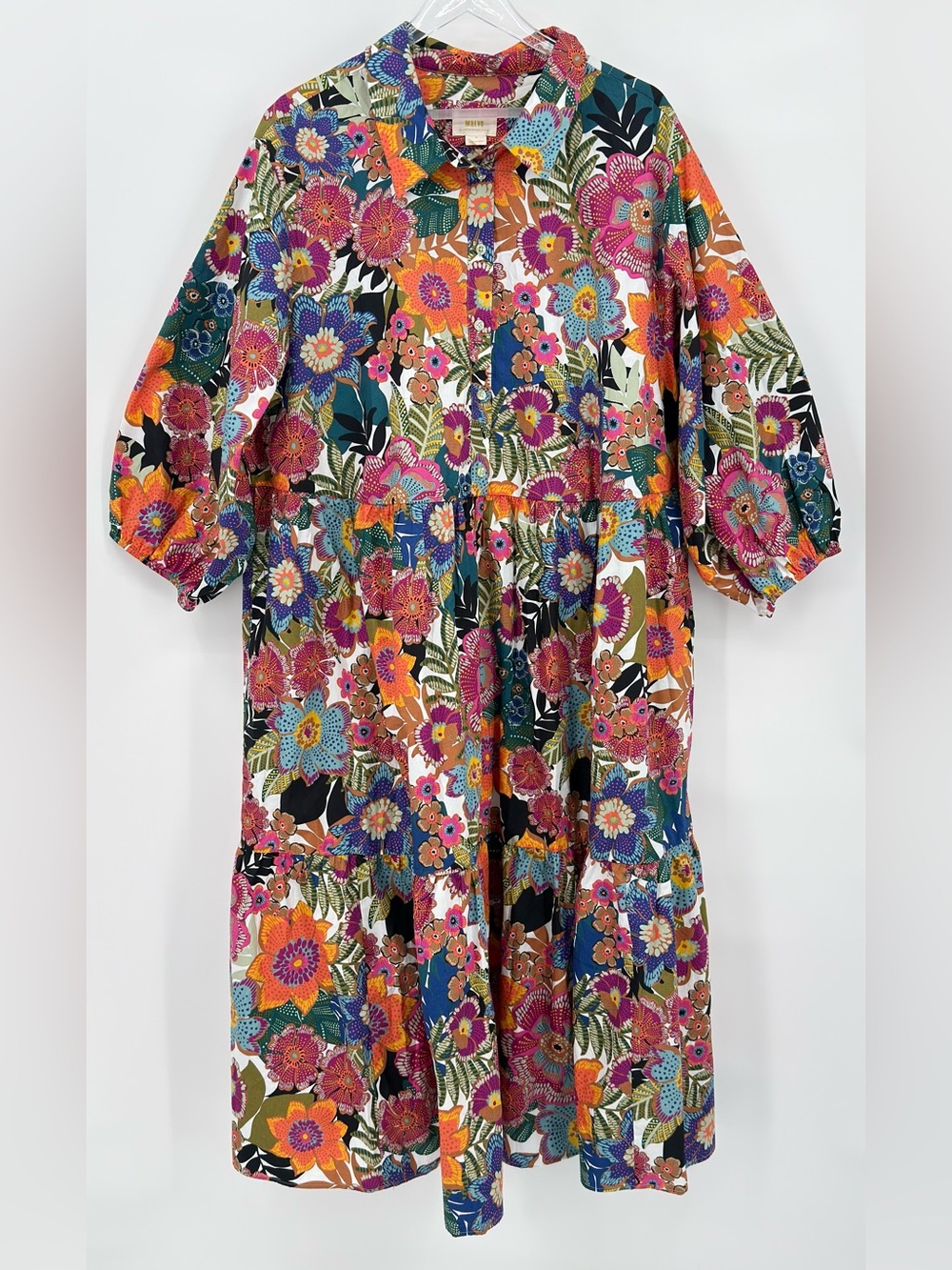 Anthropologie Maeve Bettina Tiered Shirt Dress Midi Floral Printed Boho Size 3X